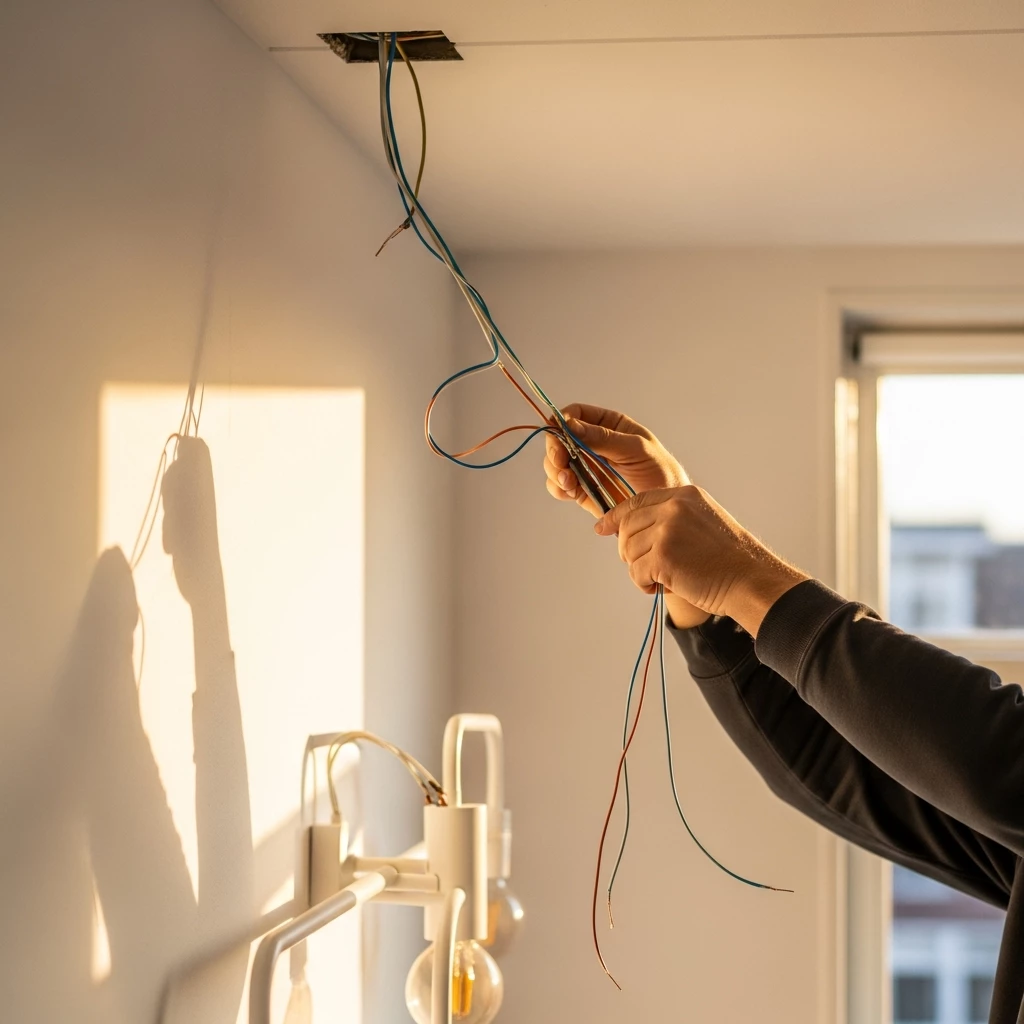 Electricista instalando una lámpara en Barcelona