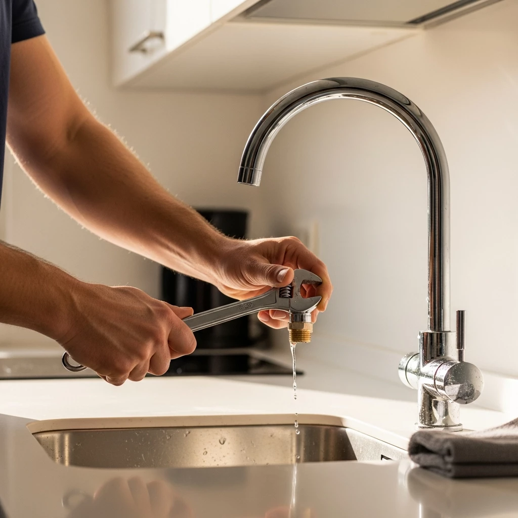 Plumber fixing a kitchen tap in Amsterdam