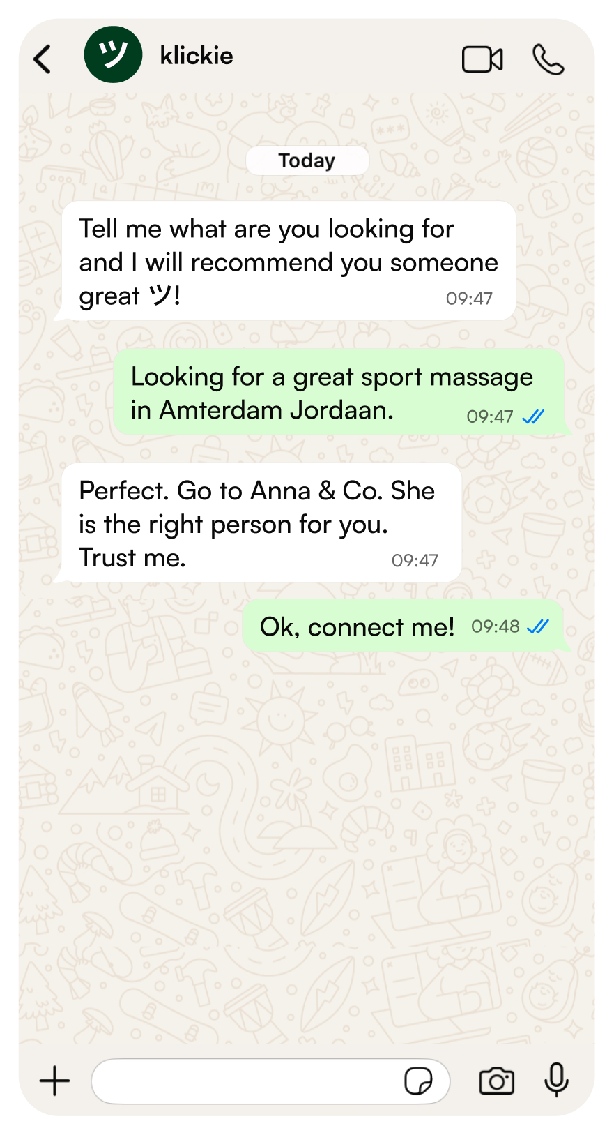 Klickie WhatsApp conversation